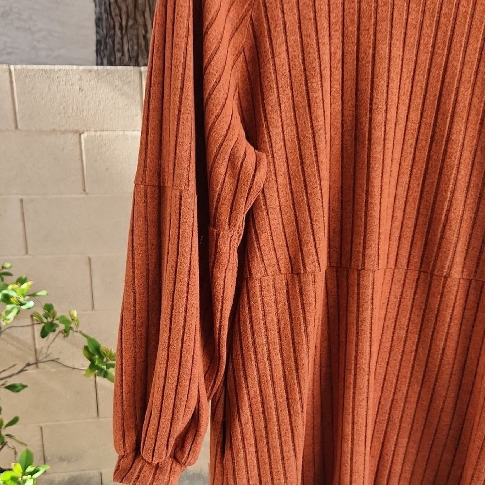 Rust Orange Ribbed Sweater Dress - Picture 2 of 5